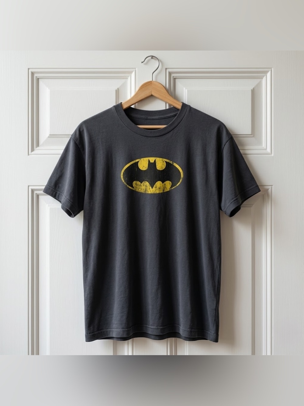 Batman DC Comics Yellow Bat Logo Black Superhero Graphic T-Shirt